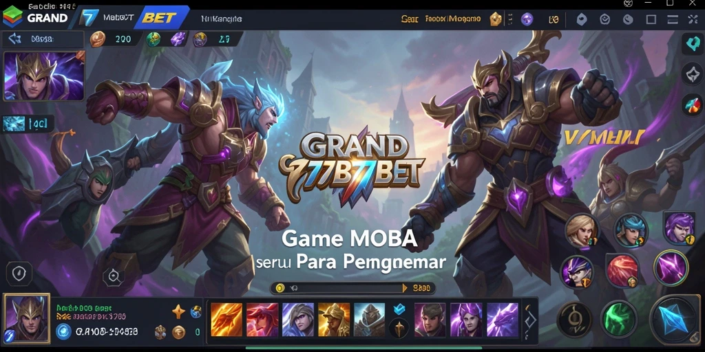 Tampilan dinamis gameplay <strong>GRAND77BET</strong> dalam aksi pertempuran MOBA.