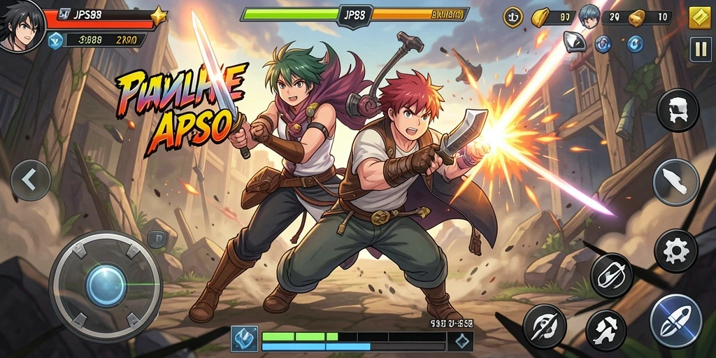 Tangkapan layar JPS88 menampilkan karakter anime dalam pertempuran seru.