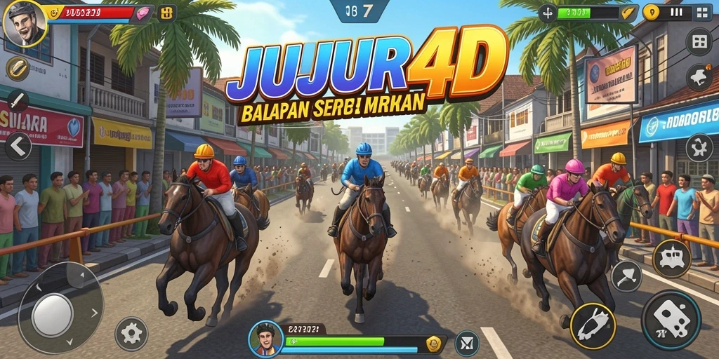 Tangkapan layar utama JUJUR4D menampilkan aksi balapan yang mendebarkan.
