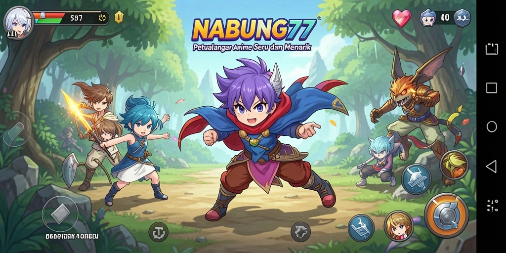 Screenshot gameplay NABUNG77 menampilkan karakter Anime dalam aksi yang mendebarkan.