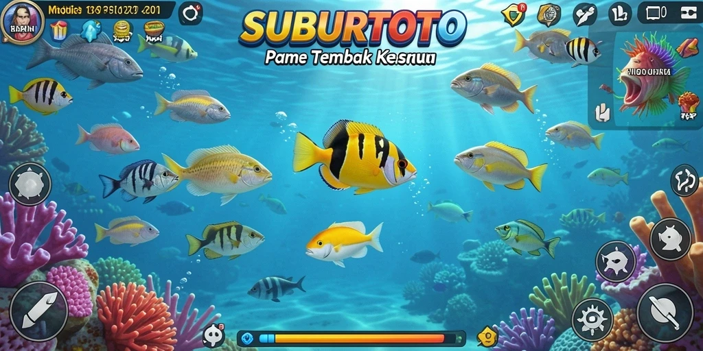 Screenshot gameplay SUBURTOTO yang menampilkan aksi menangkap ikan.